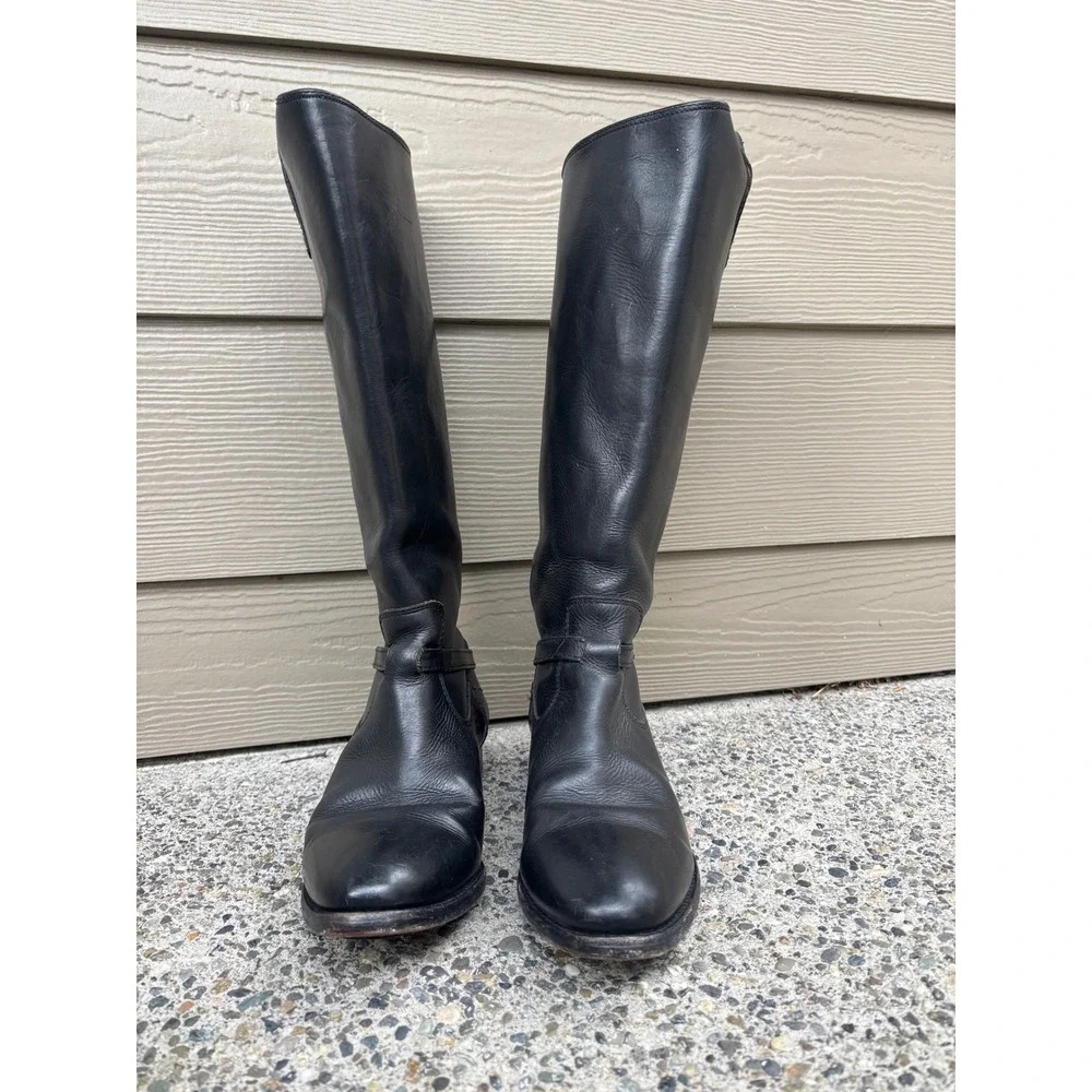 Frye Lindsey Plate Women's Size 7.5‎ Shoes Black Leather Tall Riding Boots 76976